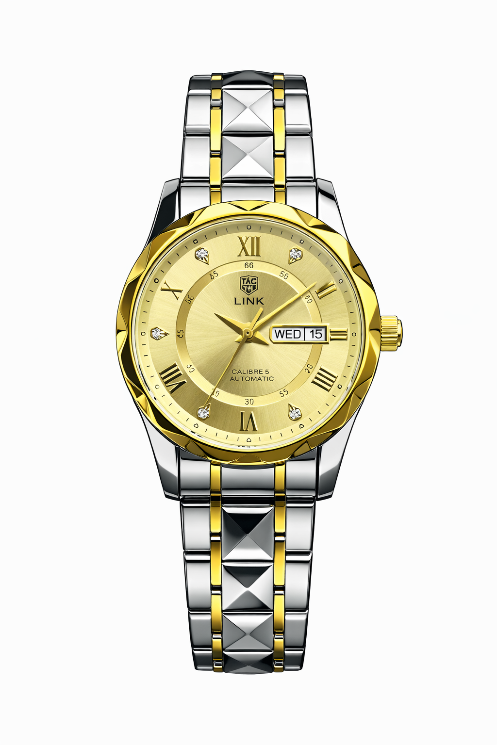 Luxury Two-Tone Gold & Silver Automatic Wristwatch