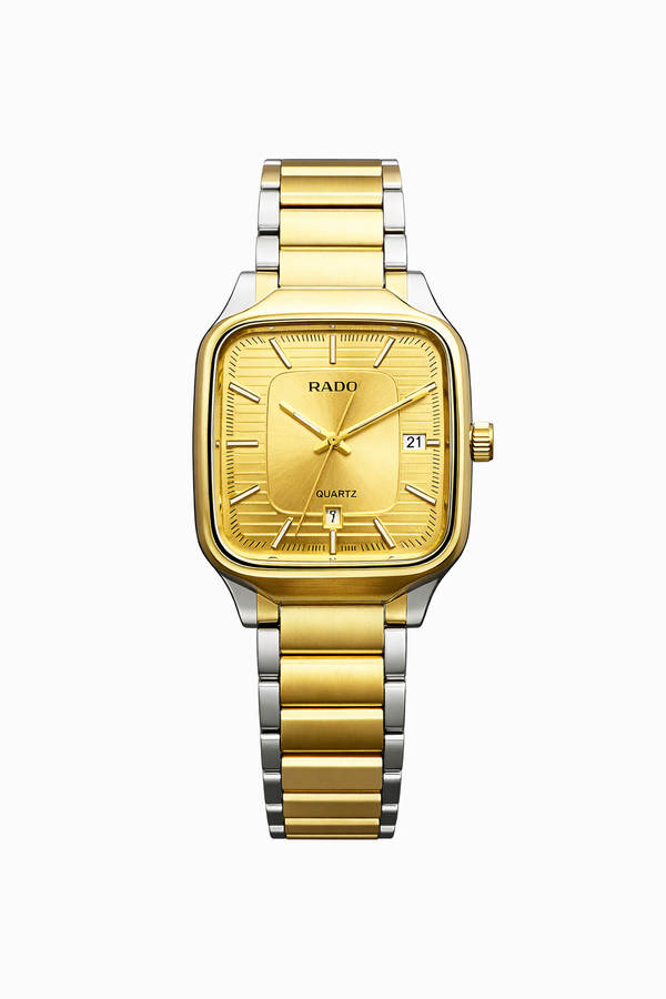 Gold Square Dial Stainless Steel Watch