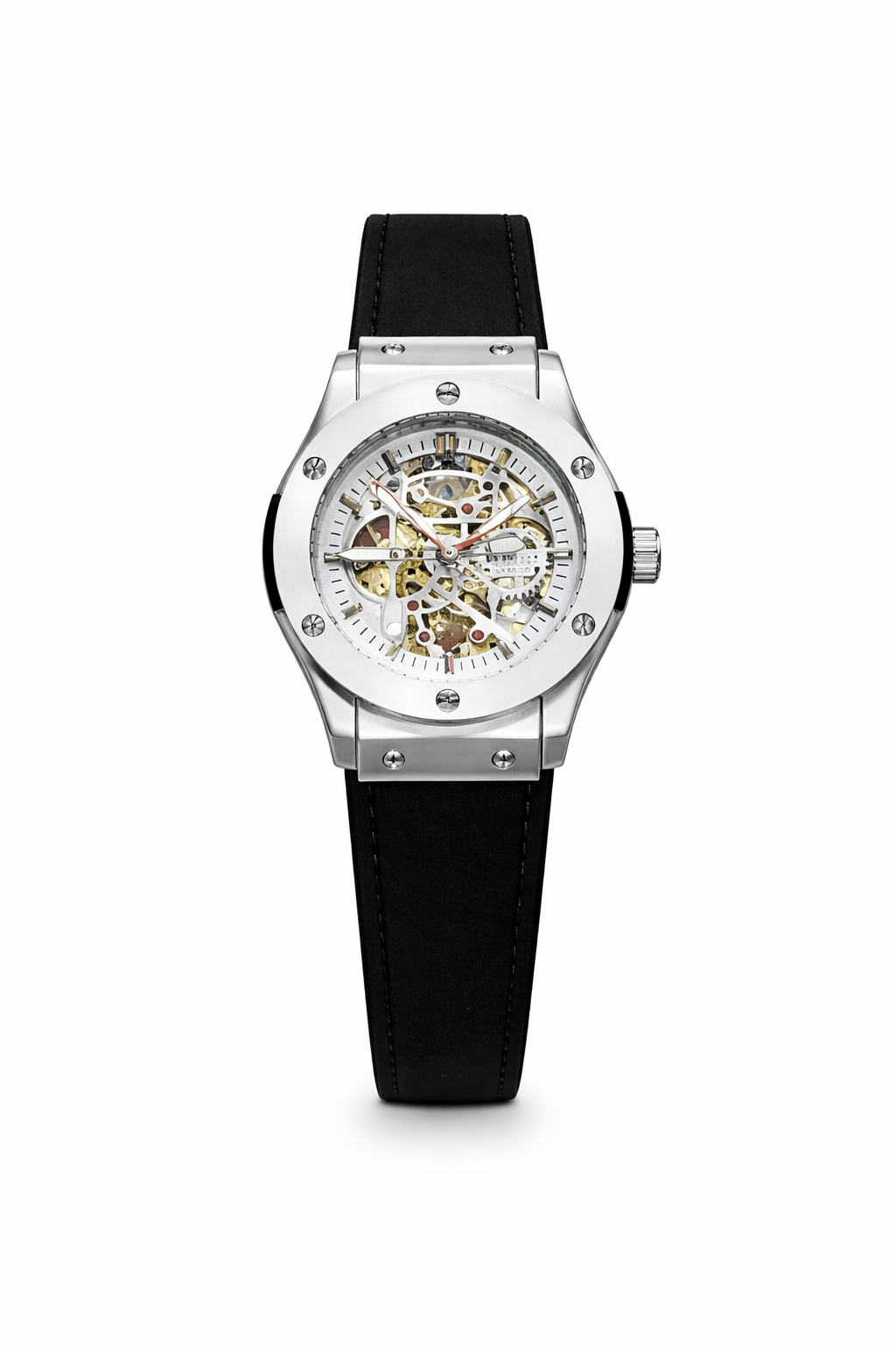Skeleton Dial Silver Case Sport Watch